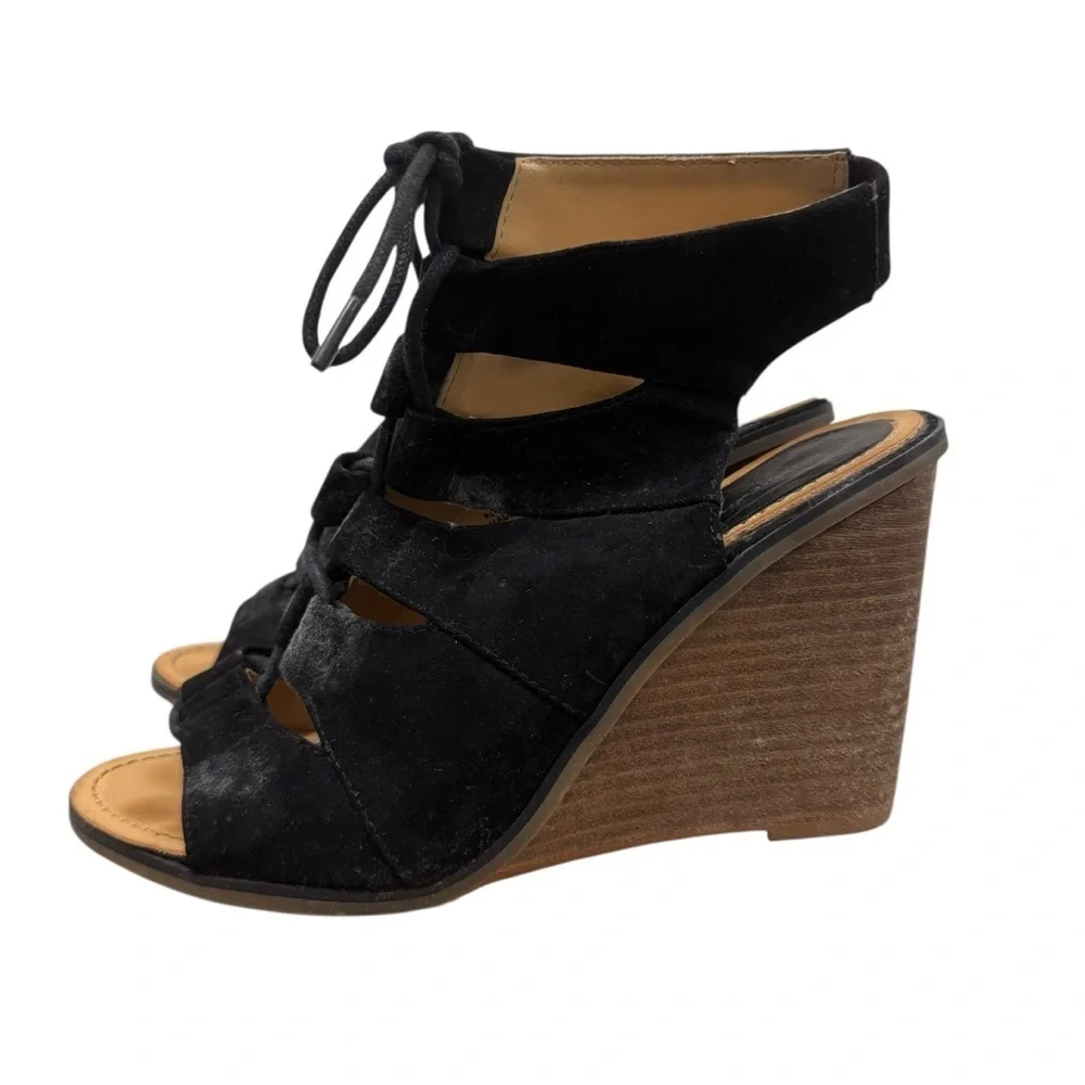 Melrose and Market Calista‎ Black & Brown Stacked Wedge Heel 7.5